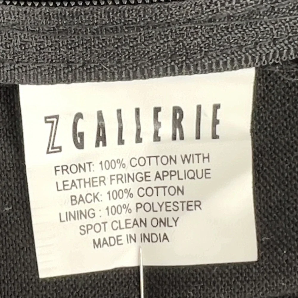 Z Gallerie Lumbar Pillow Cover Black Leather Tiered Fringe 26x16 Boho Glam Decor